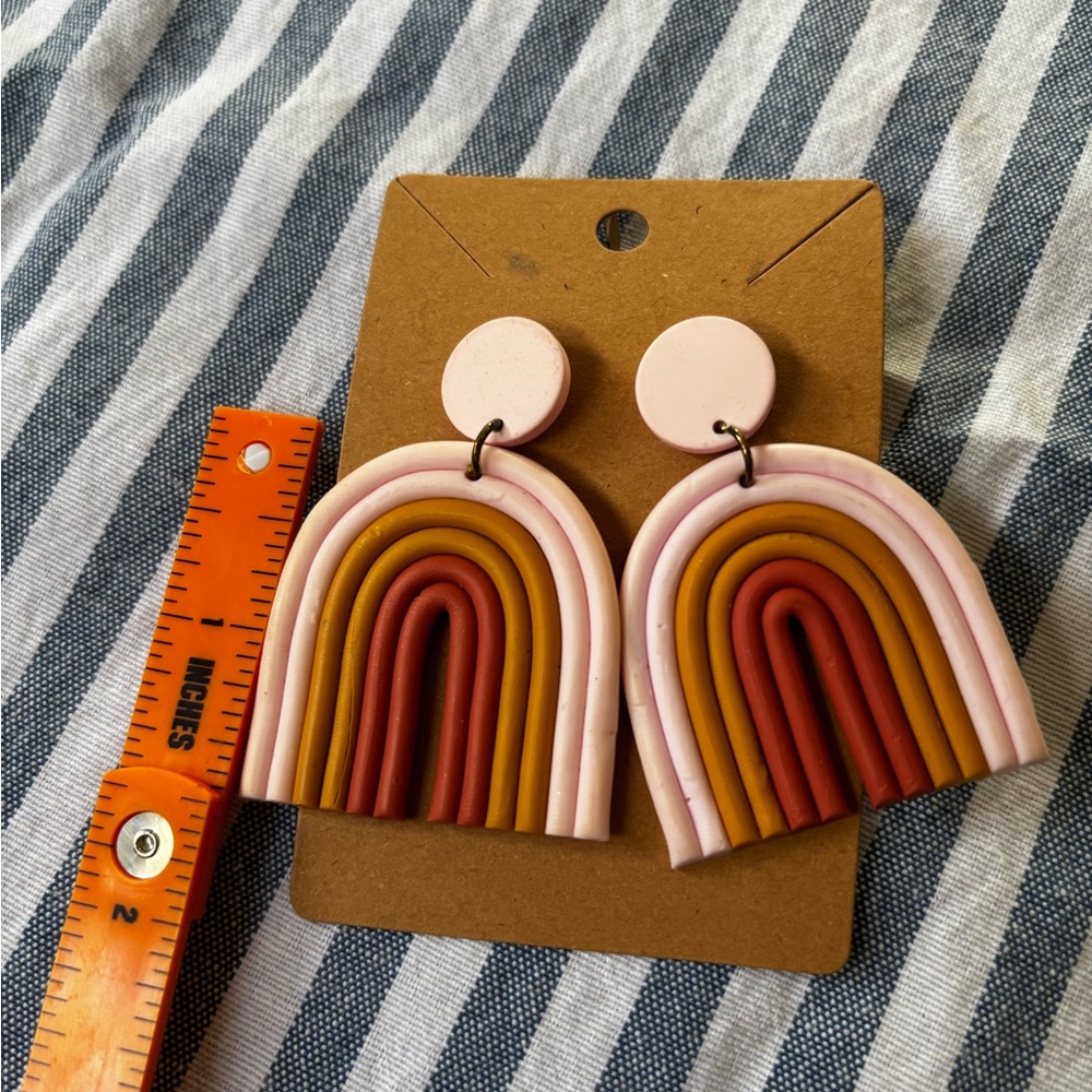 Boho Rainbow Polymer Clay Dangle Earrings – boho”, “clay earrings” handmade styl - Picture 4 of 7